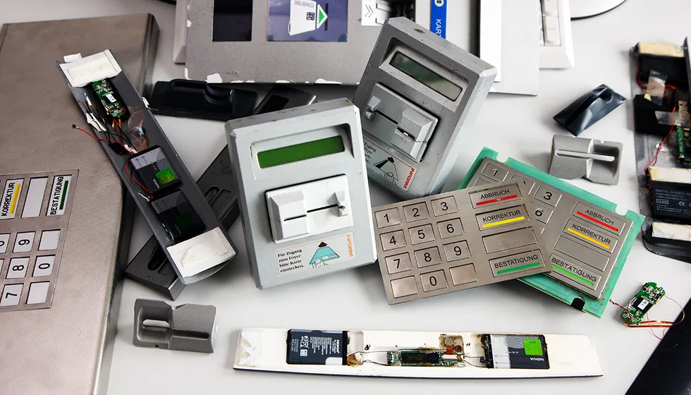 A pile of various skimmers and illegal devices designed to steal ATM User Data